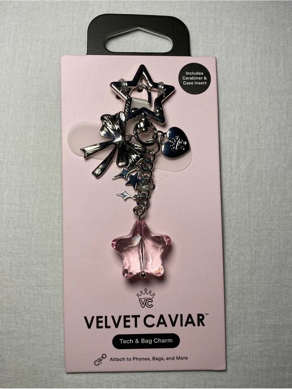 NWT Velvet Caviar Silver Tone Bow & Pink Star Keychain / Bag Charm